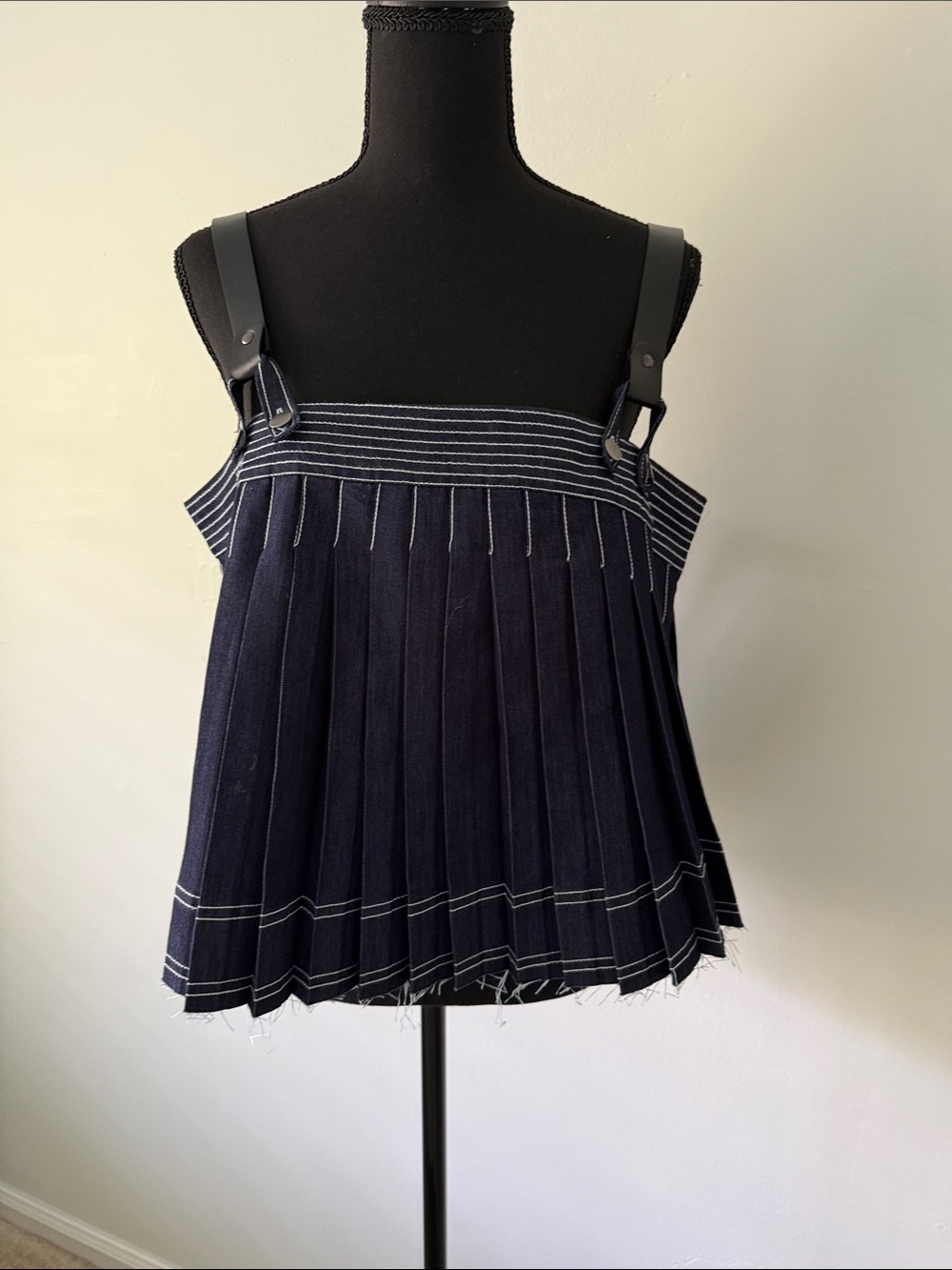Pilcro Navy Pleated Camisole with White Topstitching and Black Straps - Picture 1 of 7